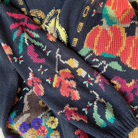 Design Options Thanksgiving Cardigan Black Turkey October Fall Colors Size Large - Picture 9 of 13